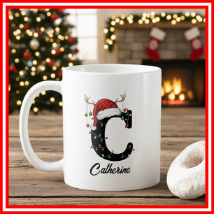 Monogram Family Christmas Antlers Weihnachtsmannmü Kaffeetasse