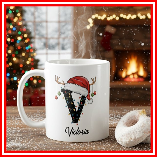 Monogram Family Christmas Antlers Weihnachtsmannmü Kaffeetasse (Von Creator hochgeladen)