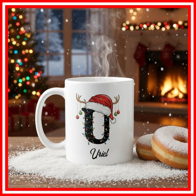 Monogram Family Christmas Antlers Weihnachtsmannmü Kaffeetasse (Von Creator hochgeladen)
