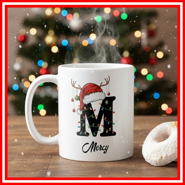 Monogram Family Christmas Antlers Weihnachtsmannmü Kaffeetasse (Von Creator hochgeladen)