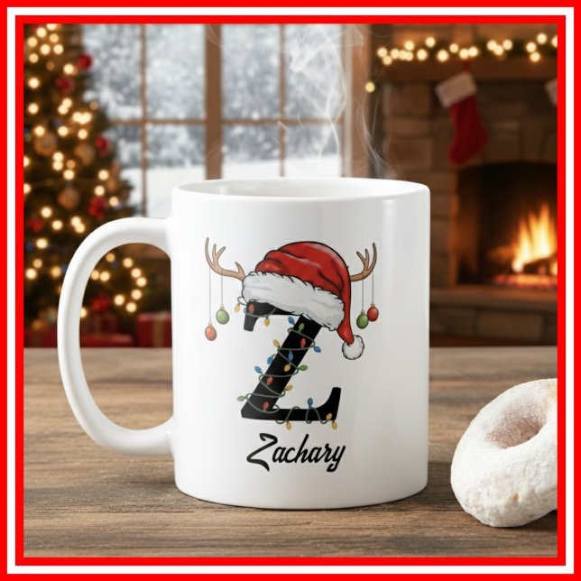 Monogram Family Christmas Antlers Weihnachtsmannmü Kaffeetasse (Von Creator hochgeladen)