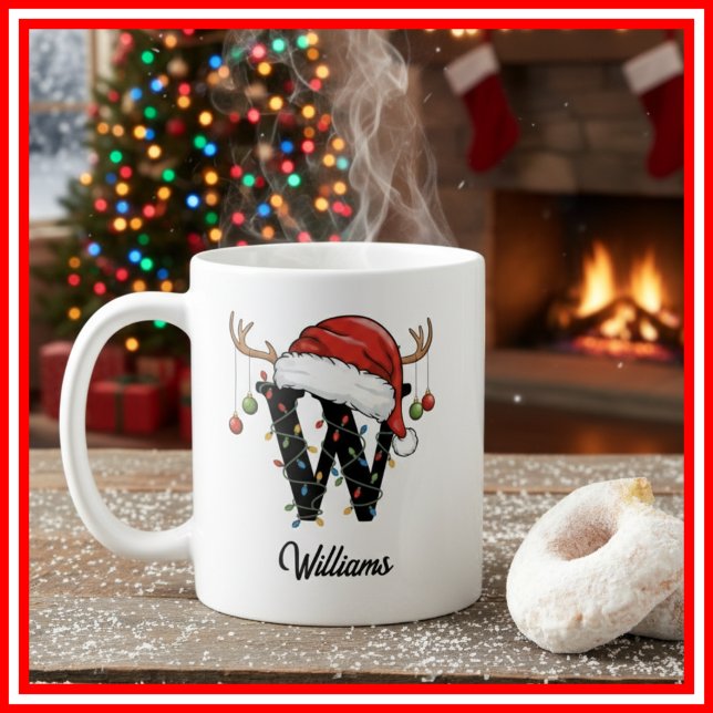 Monogram Family Christmas Antlers Weihnachtsmannmü Kaffeetasse (Von Creator hochgeladen)