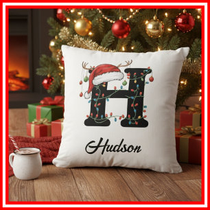 Monogram Family Christmas Antlers Weihnachtsmannmü Kissen