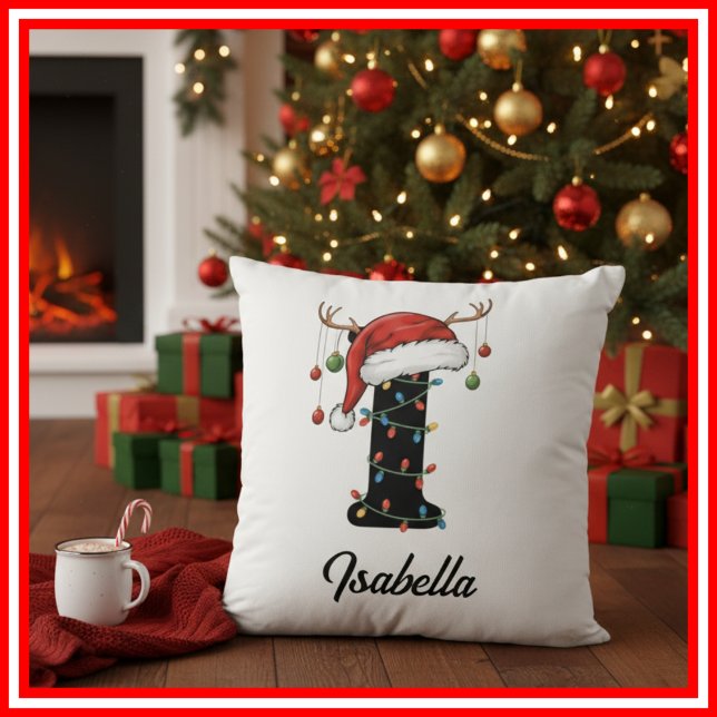 Monogram Family Christmas Antlers Weihnachtsmannmü Kissen (Von Creator hochgeladen)
