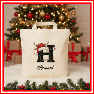 Monogram Family Christmas Antlers Weihnachtsmannmü Tragetasche