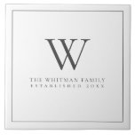 Monogram Family Moderne Elegance Holzkohle White Fliese<br><div class="desc">Monogram Family Modern Elegant Charcoal White Keramik Titel. Designed by, Life on Memory Lane, gezeigt in Kohle mit Text mit einem Ding-Boarder. Personalisieren Sie Ihren eigenen Text (alle Farben und Schriftart können auch von Ihnen mit den Tools angepasst werden, die in Zazzles Personalisierungs- und Anpassungsmenüs zur Verfügung gestellt werden. Die...</div>