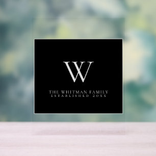 Monogram Family Modernes, elegantes Schwarzes Grau Acrylschild