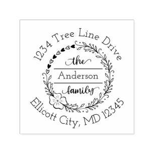 Monogram Family Name Floral Heftkranz Permastempel