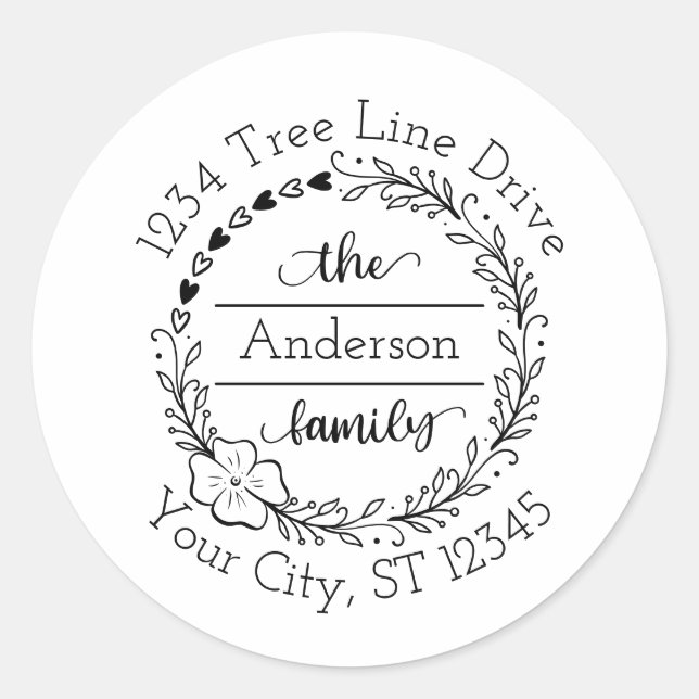 Monogram Family Name Rücksendeadresse Umschlag Auf Runder Aufkleber (Vorderseite)