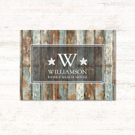 Monogram Family Name Rustic Boho Wood Beach House Fußmatte