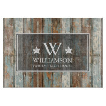 Monogram Family Name Rustic Boho Wood Beach House