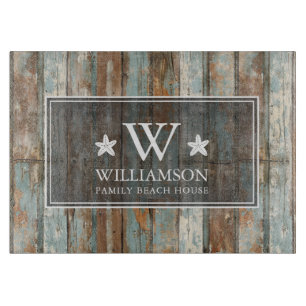 Monogram Family Name Rustic Boho Wood Beach House Schneidebrett