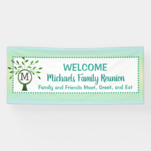 Monogram Family Tree Welcome Wiedersehen Aquamarin Banner