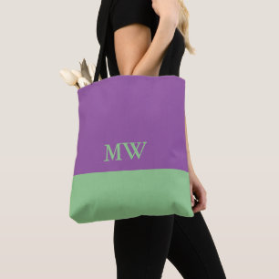 Monogram Farbblock Tote Beutel Lila und Minze grün