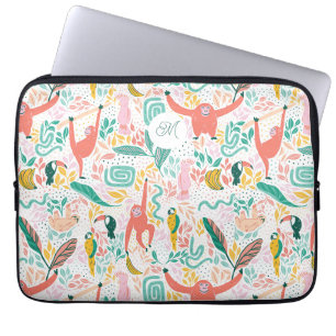 Monogram farbenfrohe Dschungeltiere rosa Laptopschutzhülle