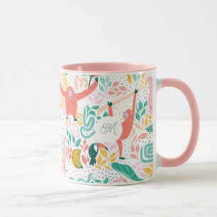 Monogram farbenfrohe Dschungeltiere rosa Tasse