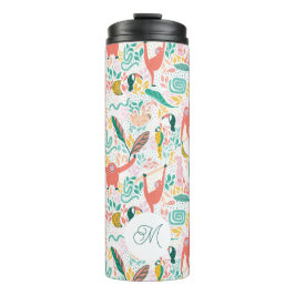 Monogram farbenfrohe glückliche Jungle-Tiere Thermosbecher