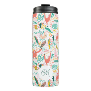 Monogram farbenfrohe glückliche Jungle-Tiere Thermosbecher