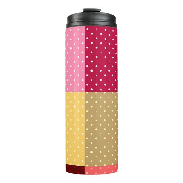 Monogram farbenfrohe stylische Punkte Thermosbecher (Vorderseite)