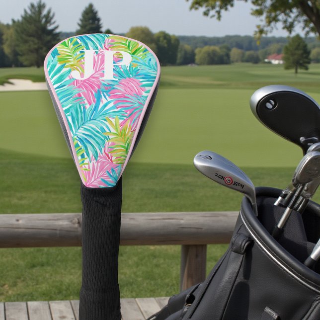 Monogram farbenfrohe tropische Blätter Custom Golf Headcover (Von Creator hochgeladen)