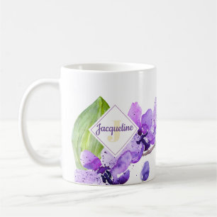 Monogram farbenfrohe Wasserfarbe Orchid-Design Kaffeetasse