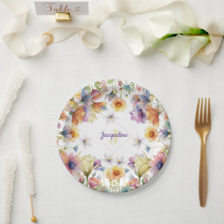 Monogram farbenfrohe Wilde Blume Illustriert Pappteller