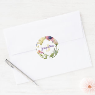 Monogram farbenfrohe Wilde Blume Illustriert Runder Aufkleber
