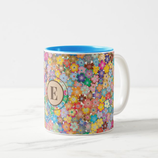 Monogram Farbige Tiny Blume Zwei-Töne 11oz Tasse (VorderseiteRechts)