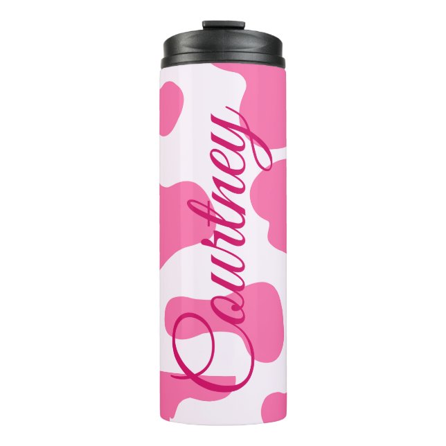 Monogram Farm Animal Pink Cow Print Thermosbecher (Vorderseite)
