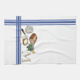 Monogram Farmhouse Küche Handtuch Blue Strip Kräut