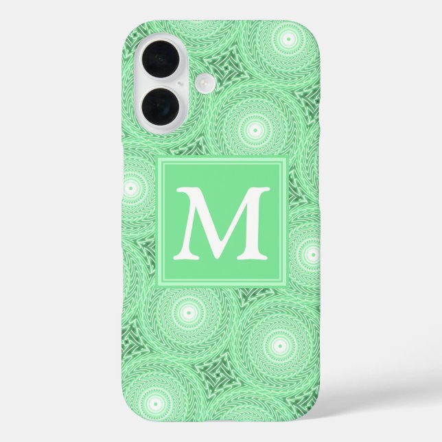 Monogram Federgrün Kreismuster Case-Mate iPhone Hülle (Rückseite)