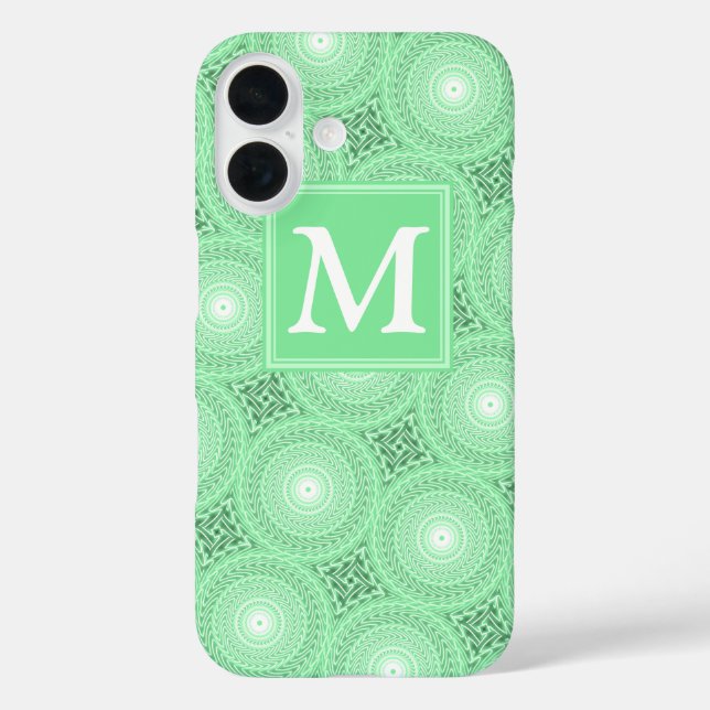 Monogram Federgrün Kreismuster Case-Mate iPhone Hülle (Rückseite)