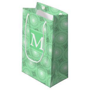 Monogram Federgrün Kreismuster Kleine Geschenktüte