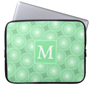 Monogram Federgrün Kreismuster Laptopschutzhülle