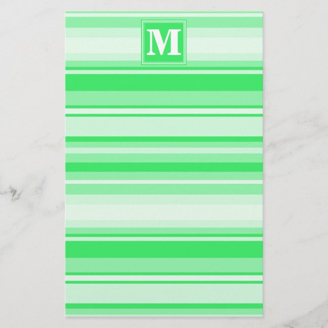 Monogram Federgrün Streifen Briefpapier (Vorderseite)