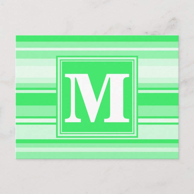 Monogram Federgrün Streifen Postkarte (Vorderseite)