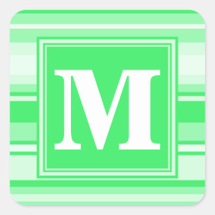 Monogram Federgrün Streifen Quadratischer Aufkleber