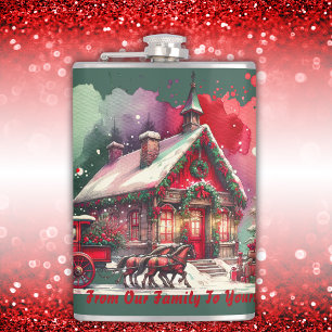 Monogram Festival Vintage Weihnachten auf grün Flachmann
