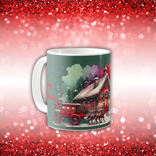 Monogram Festival Vintage Weihnachten auf grün | Kaffeetasse (Von Creator hochgeladen)