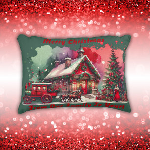 Monogram Festive Vintage Weihnachten auf grün Dekokissen