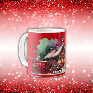Monogram Festive Vintage Weihnachten auf rot Kaffeetasse