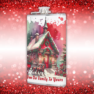 Monogram Festive Vintage Weihnachten auf weiß Flachmann