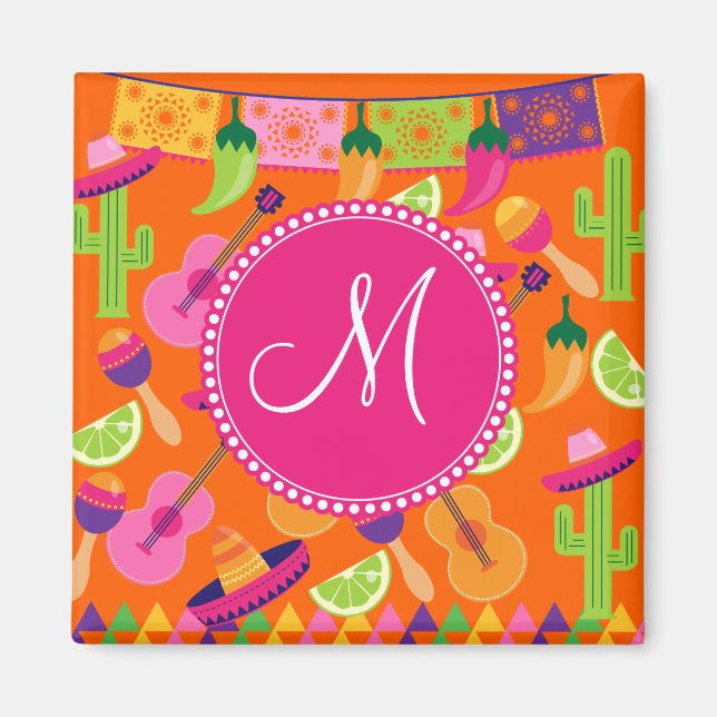 Monogram Fiesta Party Sombrero Cactus Limes Pepper Magnet (Vorne)