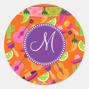 Monogram Fiesta Party Sombrero Cactus Limes Pepper Runder Aufkleber
