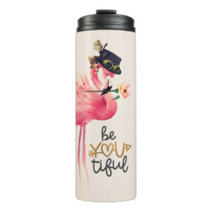 Monogram Flamingo "Be You tiful" Steampunk Hat Thermosbecher