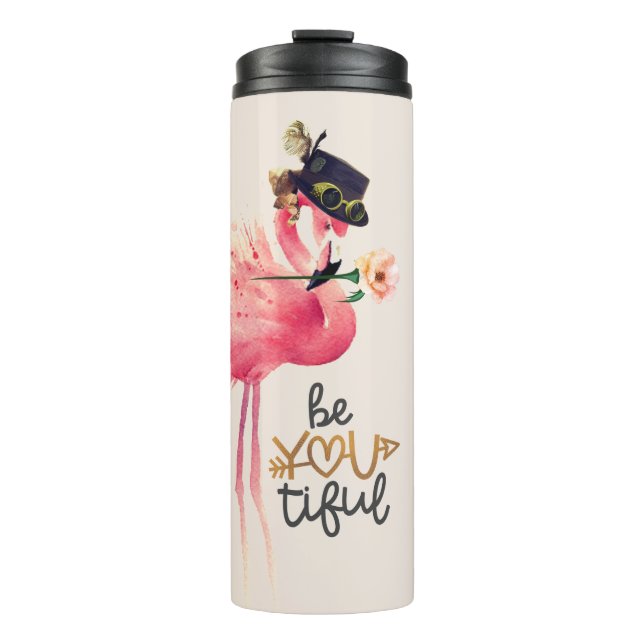Monogram Flamingo "Be You tiful" Steampunk Hat Thermosbecher (Vorderseite)