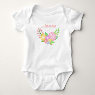 Monogram Floral Baby Girl Jersey Bodysuit Baby Strampler