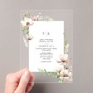 Monogram Floral Blush Off White Botanical Wedding Acryleinladungen