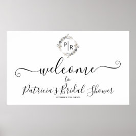 Monogram Floral Brautparty Begrüßungszeichen Poster