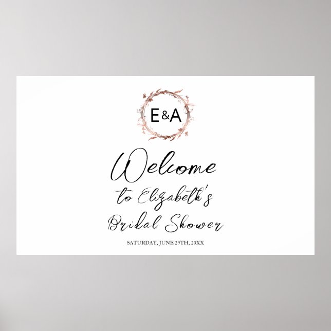 Monogram Floral Brautparty Begrüßungszeichen Poster (Vorne)